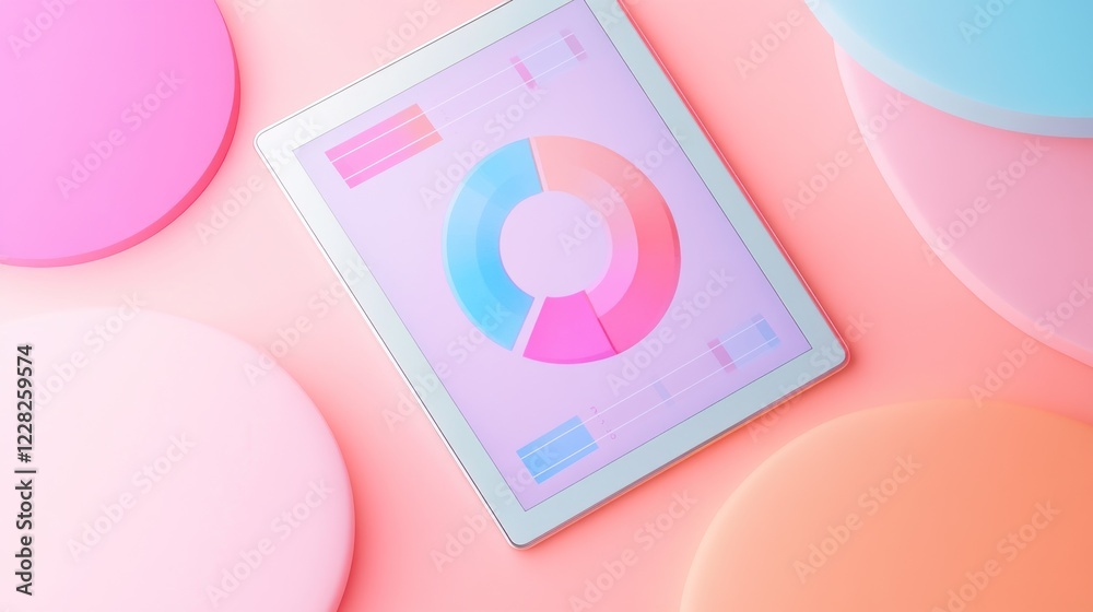 Poster pastel tablet displays pie chart data analytics