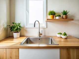 Minimalist Kitchen Sink: Clean Lines & Modern Design - Stock Photo