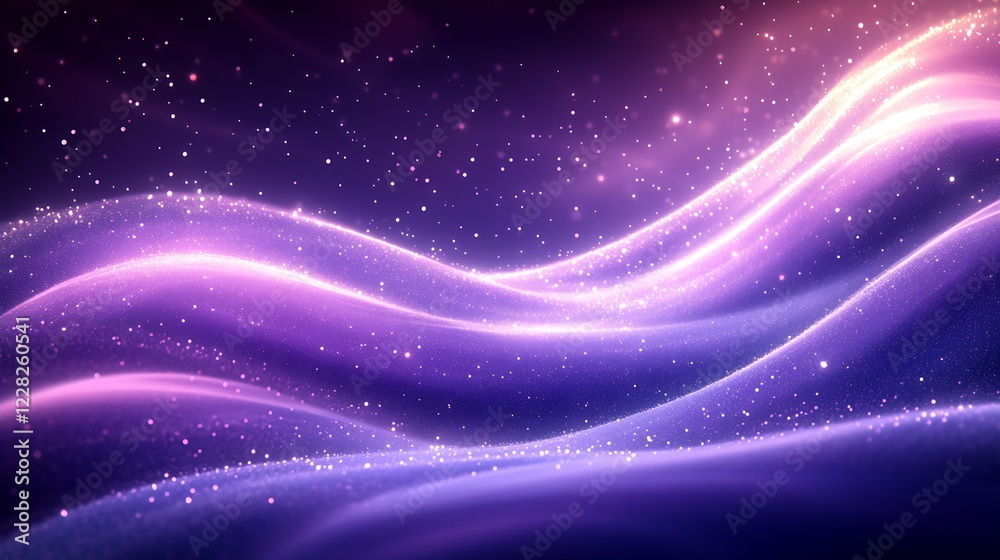 Poster luminous purple wave landscape decorated with celestial sparkles : generative ai