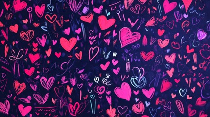 Hand-Drawn Hearts Valentine's Day Background, Dark Romantic Vibe