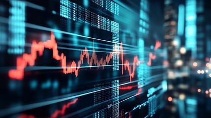 Dynamic Financial Stock Market Graphs with Vibrant City Lights in Background : Generative AI