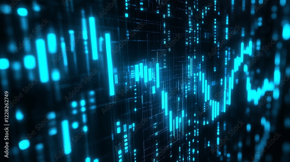 Poster Abstract Digital Data Wave Pattern Blue Light Technology Background : Generative AI