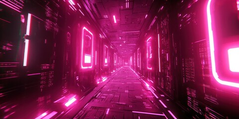Neon Pink Futuristic Corridor: A Digital Dreamscape