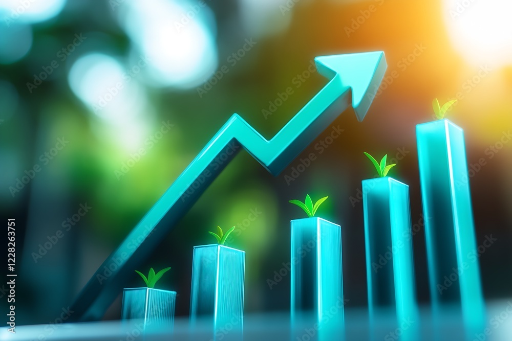 Aufkleber 3d green graph with arrow and plant symbolizing sustainable growth : generative ai