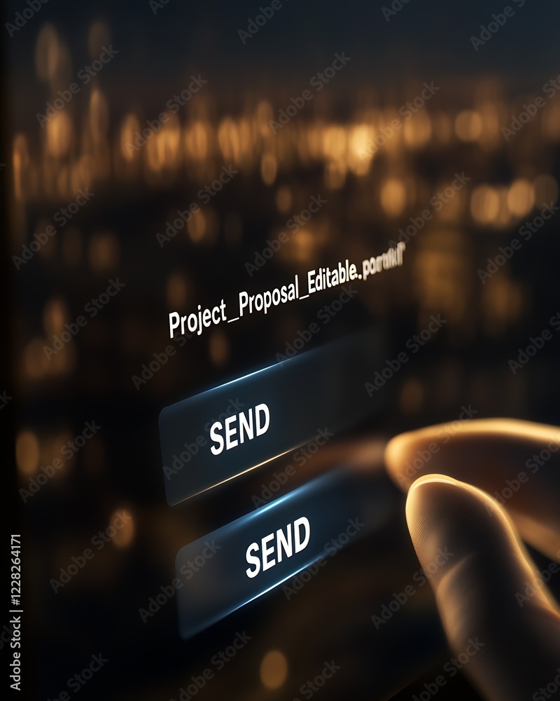 Poster Finger pressing send button on screen with editable document title : Generative AI