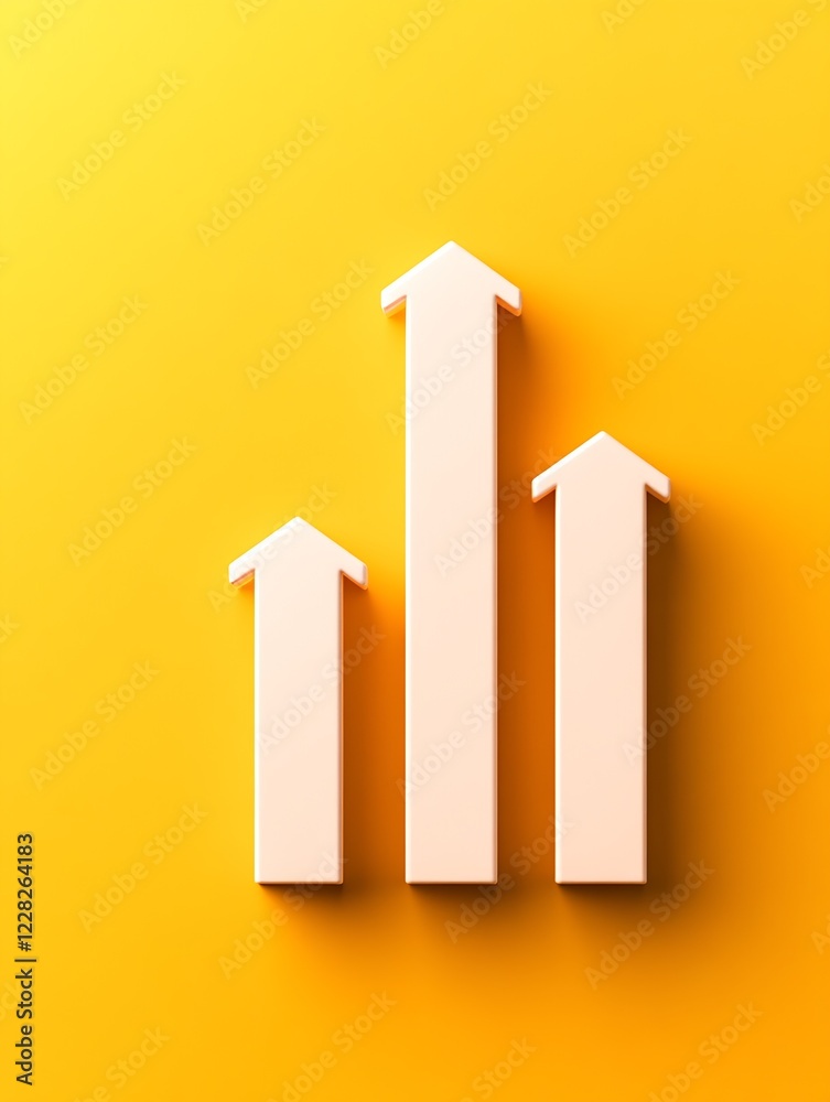 Aufkleber three vertical arrows rising on yellow background symbolizing success : generative ai