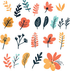 Fototapeta premium set of flat drawn floral elements