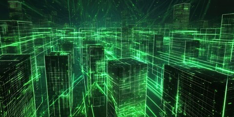 Cyberpunk Cityscape: A Digital Metropolis in Emerald Hues