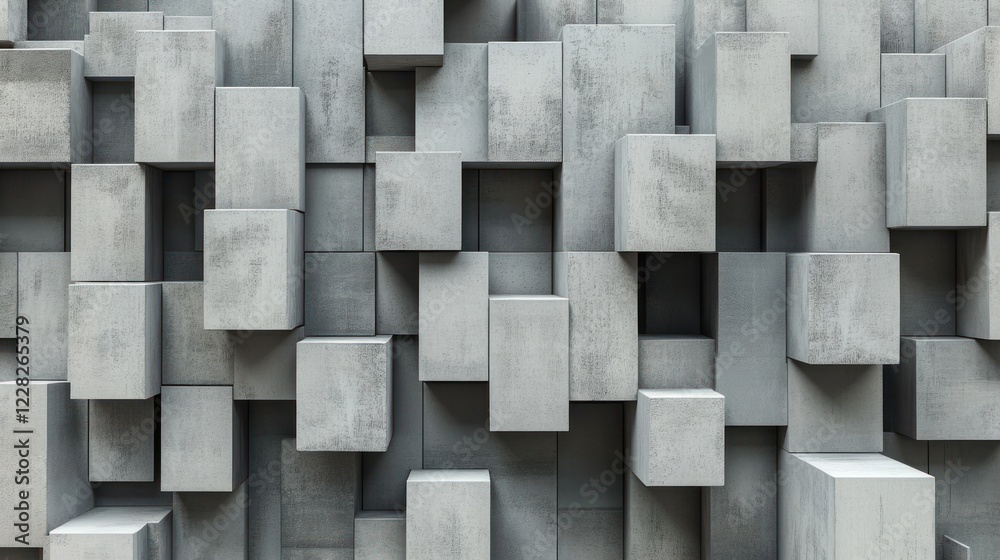 Poster Abstract Grey Concrete Cube Block Wall Texture