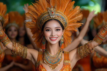 A vibrant group performing traditional folk dances with colorful costumes and dynamic movements