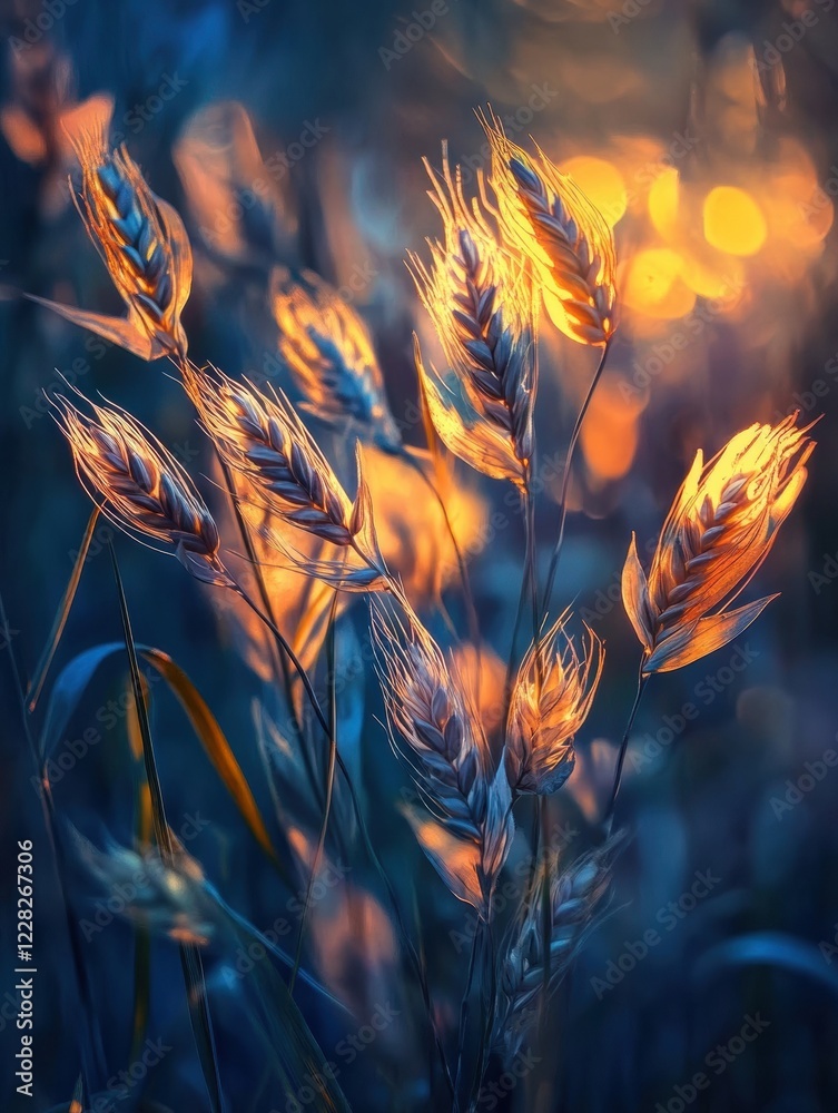 Aufkleber rays of sunlight illuminating golden ears of wheat at sunset in a tranquil field. generative ai
