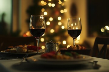Naklejka premium Romantic Christmas Dinner with Wine