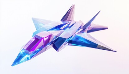 Futuristic crystal fighter jet, polygonal design, blue purple.