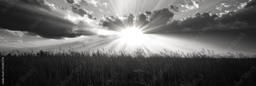 Aufkleber sunlight streaming through wheat fields at sunset creating a breathtaking landscape silhouette. gene