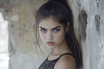Fototapeta premium Jeune femme brune aux yeux bleus