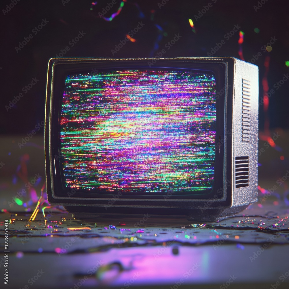 Leinwandbilder retro television screen displays vibrant static noise and colorful glitch patterns in an artistic ar