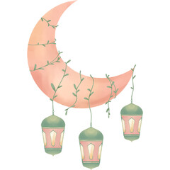 Crescent moon with lantern illustration