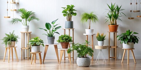 Fototapeta premium Modern Minimalist Plant Stands: Stylish Home Decor & Interior Design