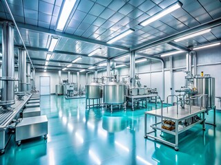 Fototapeta premium Modern Pharmaceutical Factory: Cleanroom Technology & Medical Research Equipment