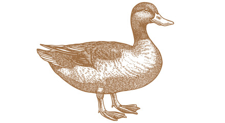 Duck, mallard sketch. Vintage retro print, black white Duck, mallard drake drawing, engrave old school style. Sketch artwork silhouette duck, mallard drake on white background. Vector Illustration