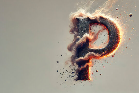 The letter P surrounded by fire and smoke.