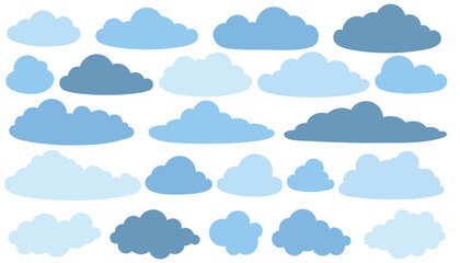Set of clouds in flat style. Abstract cloudy collection isolated on white background.