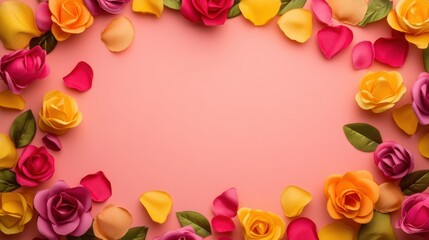 Fototapeta premium A soft pink backdrop adorned with a vibrant bouquet of flowers, radiating love and warmth perfect for Valentineâs Day celebrations.