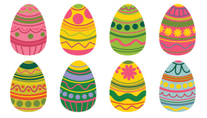 Happy Easter cute eggs. Set of Easter eggs with different textures on a white background. Spring holiday.