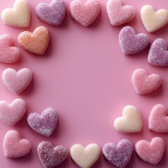 Obraz premium A candy heart border frame, perfect for Valentine's Day, romantic promotions, and creative designs.
