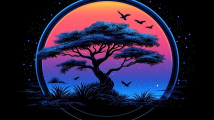 Mystical Star Wars-Inspired Glowing Tree with Cosmic Force Energy, Vibrant Colors, and Ethereal Galaxy
