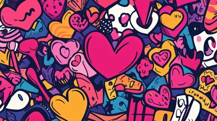Fototapeta premium Joyful Hearts Doodle Background: Valentine's Day Pattern