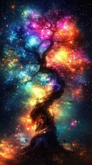 Mystical Star Wars-Inspired Glowing Tree with Cosmic Force Energy, Vibrant Colors, and Ethereal Galaxy