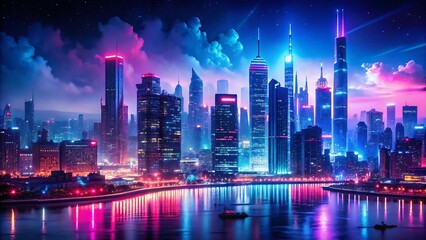 Fototapeta premium Night Cityscape: Layered Gradient Texture with Vibrant Neon Lights
