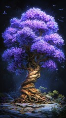 Mystical Star Wars-Inspired Glowing Tree with Cosmic Force Energy, Vibrant Colors, and Ethereal Galaxy