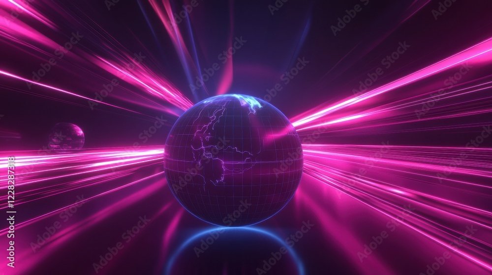 Poster Glowing contour lines illuminate the spinning globe in a vibrant display of light and energy. Generative AI