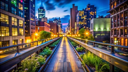 Obraz premium NYC High Line Night Walk - Low Light Urban Photography