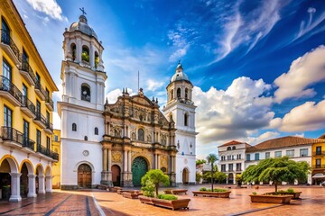 Naklejka premium Panama City Casco Viejo: Historic Cathedral Plaza & Cloister Stock Photo