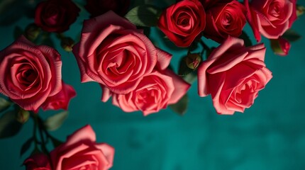 Obraz premium Red Rose Bouquet Background: Smooth texture, clustered blooms, vibrant and sophisticated floral display