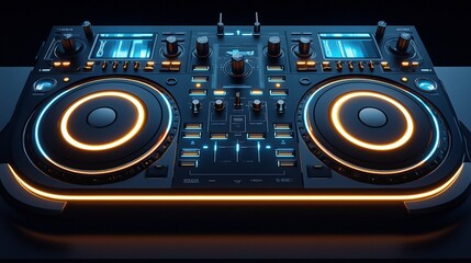 Fototapeta premium Futuristic DJ Mixer: Illuminated Console for Electronic Music Production