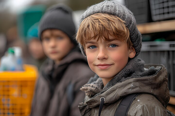 Diverse group of children and adults participating in a recycling workshop, emphasizing sustainability and community engagement