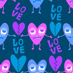 Winter hearts anti 14 February seamless valentines love pattern for wrapping paper and fabrics and linens and kids clothes print