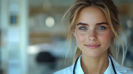 Fototapeta premium Smiling doctor confident expression medical office background images