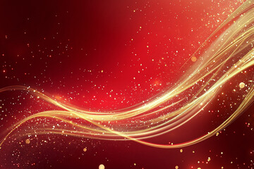 Fototapeta premium Elegant Golden Waves Flowing Over Vibrant Red Background, Luxury Abstract Design with Smooth Metallic Texture and Festive Curves