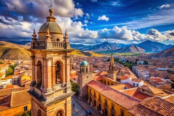 Obraz premium Panoramic Potosi Jesuit Church Belfry View: High-Resolution Bolivian Andes Landscape