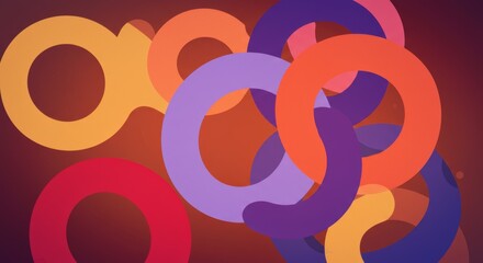 Abstract Colorful Rings: Intertwined vibrant rings in shades of red, orange, purple, and yellow create a dynamic and visually engaging abstract design. Perfect for backgrounds, presentations.