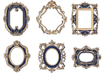 Vector frame set. Decorative golden frames isolated illustration