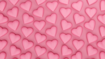 Obraz premium Light pink sawtooth hearts arranged on a pink background. Valentine's day romantic backdrop. 3d render illustration.