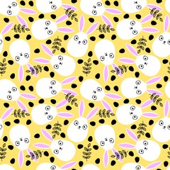 Fototapeta premium Easter eggs seamless rabbits pattern for wrapping paper and fabrics and linens and kids clothes print and spring party accessories