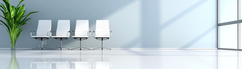 Modern Minimalist Workspace with White Chairs and Natural Light in Contemporary Office Interior