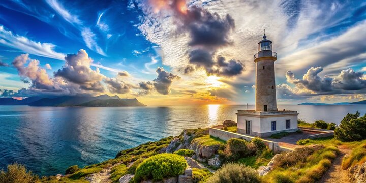 Panoramic View of Faro di Goro Lighthouse, Italy - Stunning Coastal Landscape